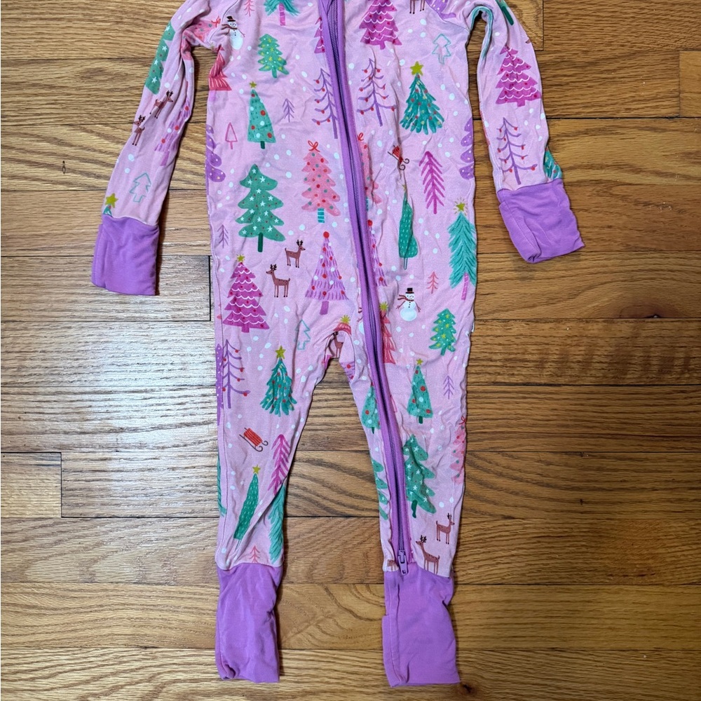 Little Sleepies Pink and Green Forest Print Footie